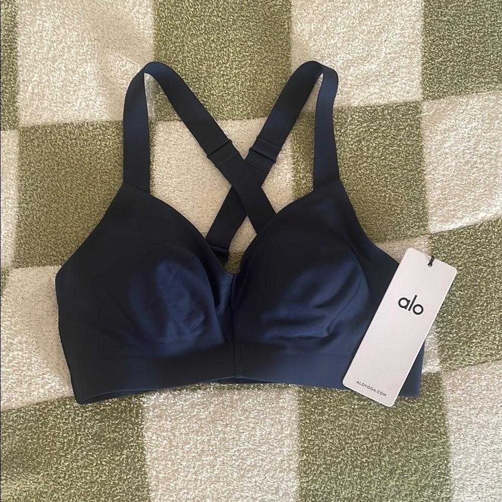 ALO Yoga Navy Sports Bra with Cross-Back Design
